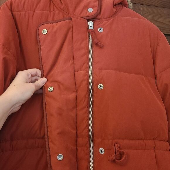 Abercrombie & Fitch Womens Puffer with Hood and Fur in Burnt Orange Size Small - Picture 3 of 10
